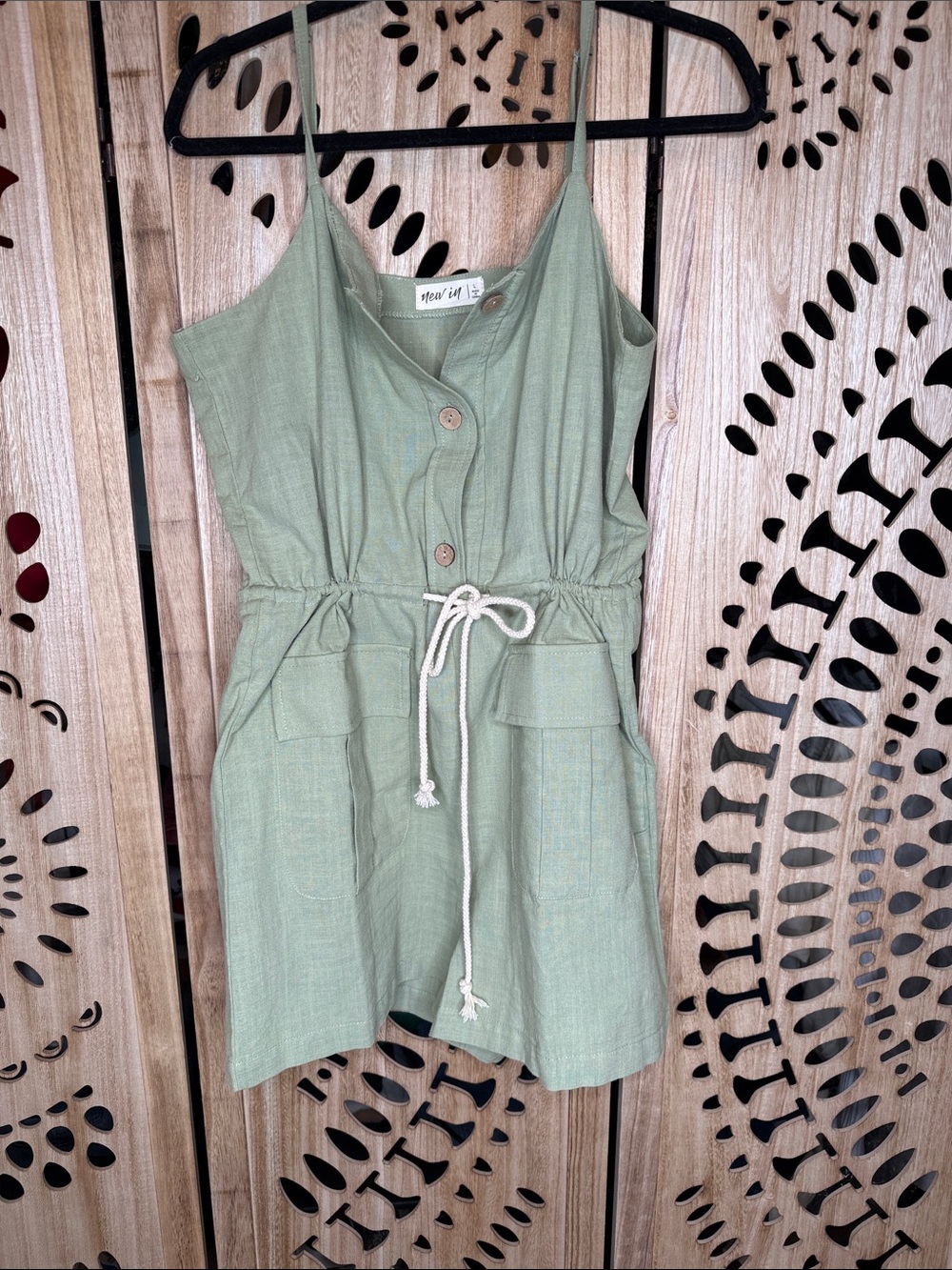 Moss Green Utility Romper with Drawstring Waist